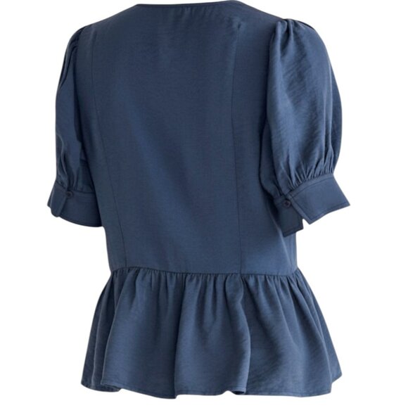 Madewell Drapeweave Puff Sleeve Peplum Blouse Teal Soft Workwear S - Picture 7 of 8